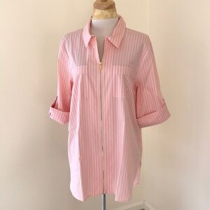 Calvin Klein XL peach pink zippered folded sleeves cotton blend top.